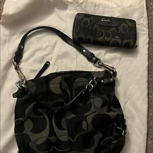 Coach Black and Dark Gray Shoulder Bag with matching wallett
